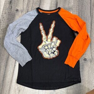 Kids Long Sleeve Skeleton Graphic Tee - Black, Gray, and Orange